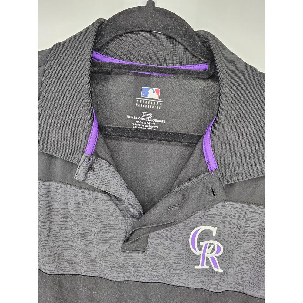 MLB Baseball Colorado Rockies Mens Sz L Short Sleeve Polo Shirt Athletic Black - Picture 3 of 4